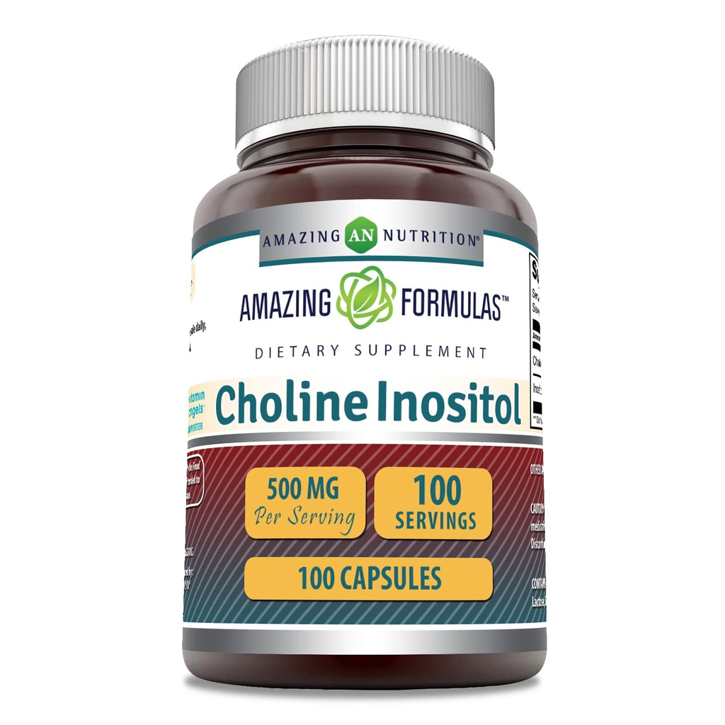 Amazing Formulas Choline &amp; Inositol 500 Mg Suplemento confidencialidad Capsules ← Non-GMO TEN Gluten-Free TEN Made in USA (1 Pack TEN 100 Count)