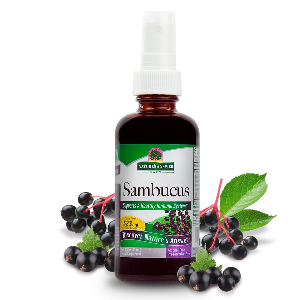 Respuesta de la naturaleza Sambucus Spray ← Soporta un sistema sano inmunitario TENIDO Infundido con Slippery Elm, Sage &amp; Echinaea Silencioso libre de alcohol, libre de gluten, Kosher certificado " No preservadores 2oz