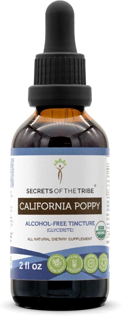 California Poppy USDA Organic Tincture ← Alcohol-FREE Extract, High-Potency Herbal Drops  Made from 100% Certified Organic California Poppy (Eschscholzia Californica) Dried Herb and Flower (2 oz)