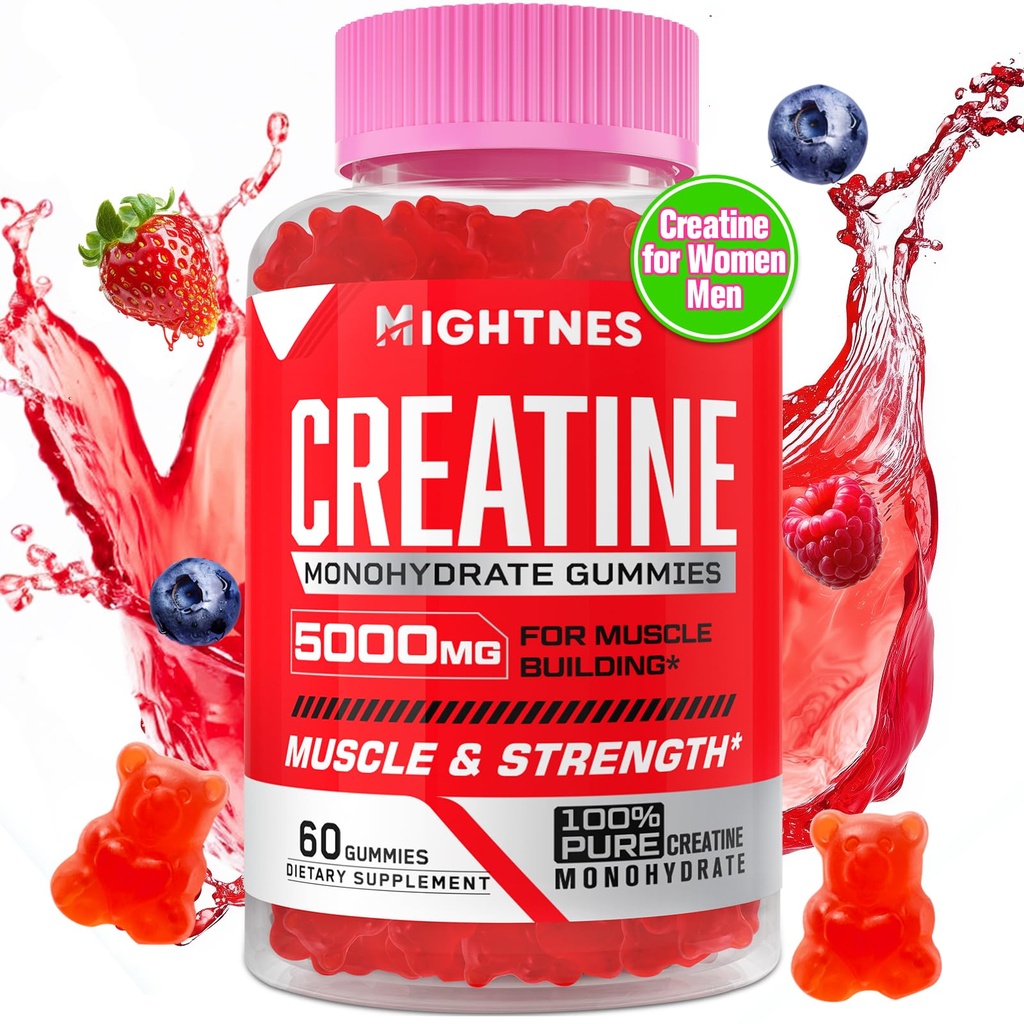 Gummies de Monohidrato de Creatina para Mujeres - Gummies de Pre-Workout Creatina con Taurina & Vitamina B6 B12 para Fuerza Máxima, Musculo, Energía, Resistencia & Focus, Orgánico, Vegan-60 Conde