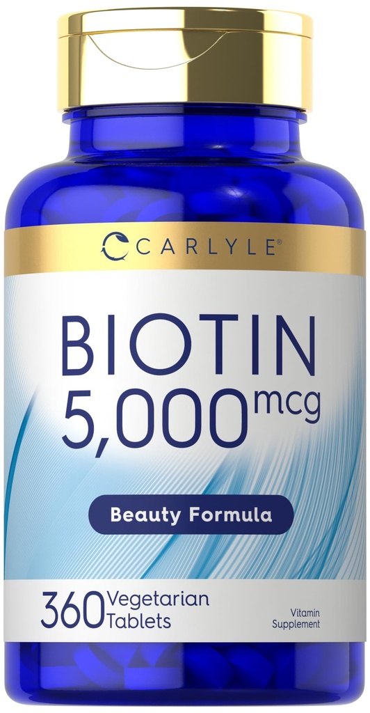 Carlyle Biotin 5000mcg ← 360 Vegetarian Tablets ← Belleza Fórmula Suplemento Silencio No GMO, Gluten Free