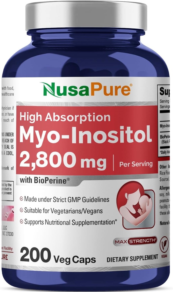 NusaPure Myo-Inositol 2800mg, 200 cápsulas, suplemento de fuerza adicional, no GMO