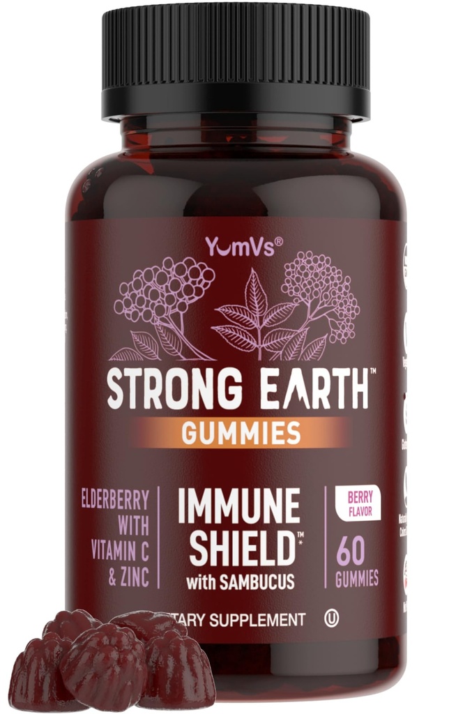 Strong Earth Elderberry Gummies – Sambucus Elderberry Immune Support with Vitamin C & Zinc – Black Elderberry Gummies, Berry Flavor, Non-GMO, Gluten Free, Kosher – 60 Conde