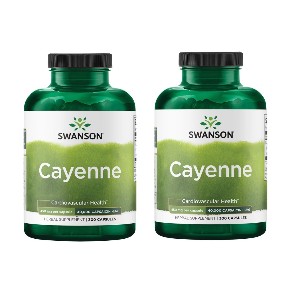 Swanson Cayenne, Digestion Support, 450 mg, 300 Capsules, 2 Pack