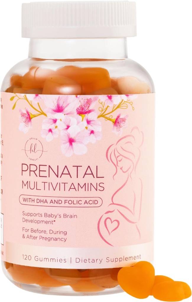 Gummies de vitamina prenatal - Nutrientes esenciales para la mujer, el embarazo y el desarrollo fetal - Incluye folato (ácido alimentario), DHA, Choline, Vitamina D - Preparar, Soporte " Salud nórdica - 120 Gummies