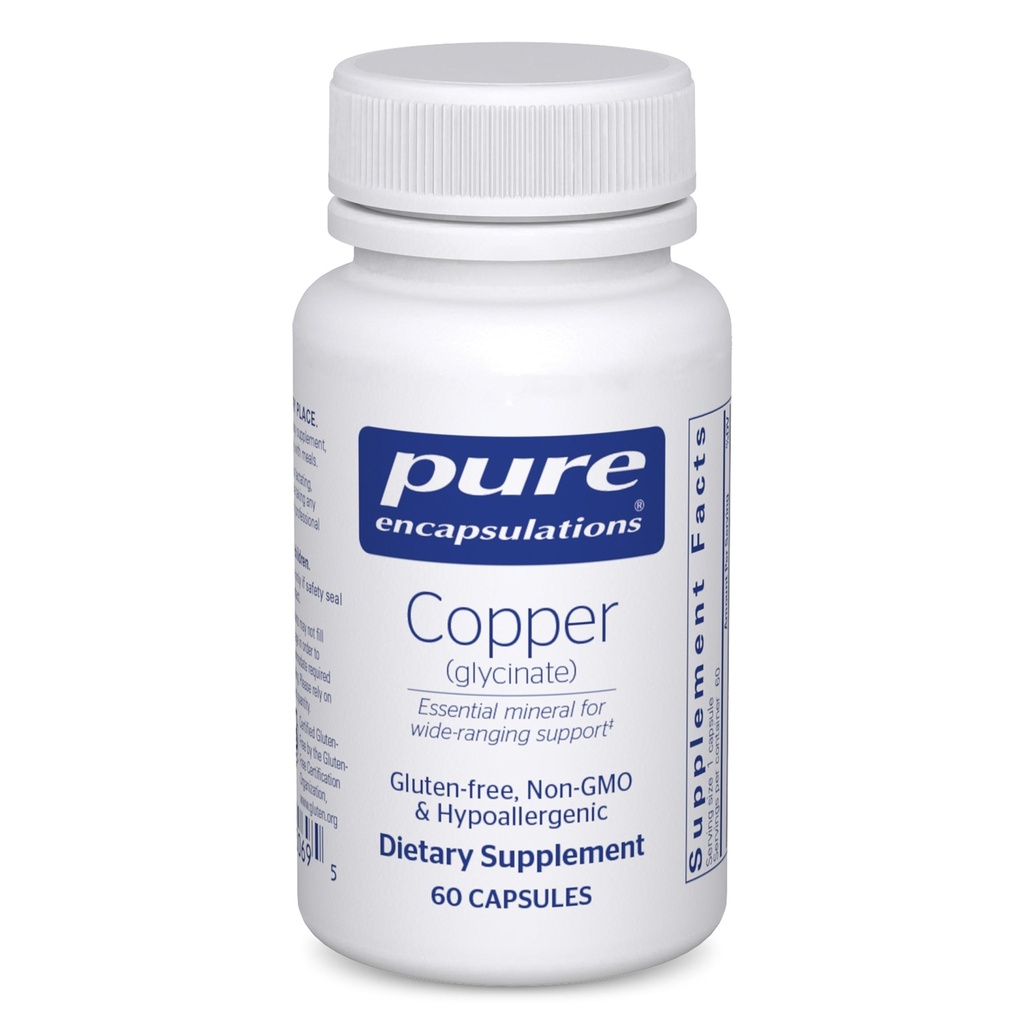 Pure Encapsulations Copper Glycinate 60's - 2 mg Copper Supplement, Supports Red Blood Cell Formation* - Aids Energy Metabolism - Non-GMO & Vegan - 60 cápsulas