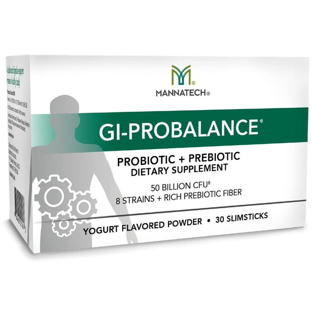 Mannatech Prebióticos y Probióticos, 30 Slimsticks, Yogurt Flavor, GI-ProBalance w/MannaBiotic Blend, Pre y Probióticos Polvo para Gut Health, w / 8 Strains, Rich Prebiotic Fiber & 50 Billion CFU
