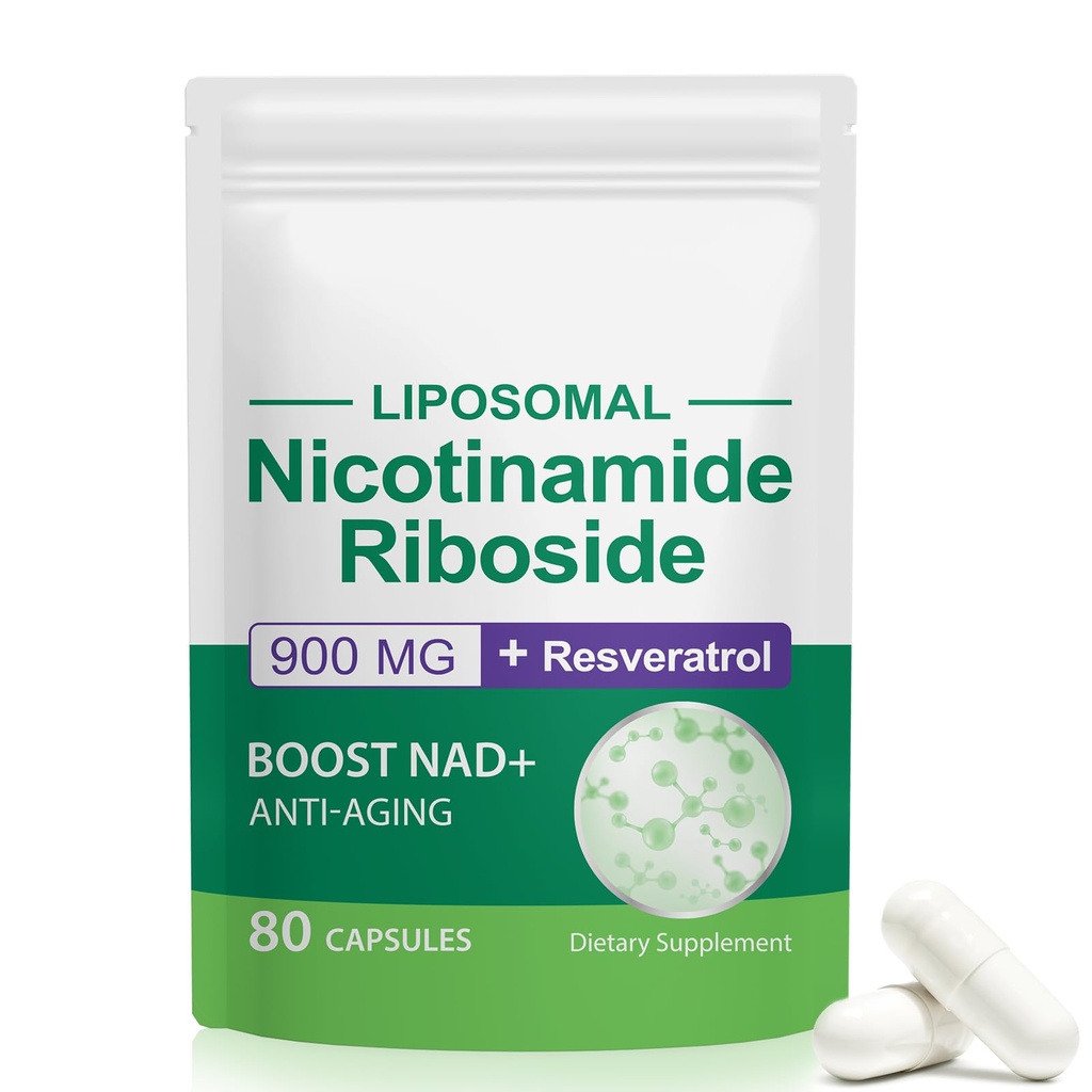 NAD Suplemento, NAD+ Nicotinamide Riboside Resveratrol 900mg, Dietary Supplement for Healthy Cellular Function, NAD+ Fuels Cellular Defense and Cctivates Anti-Aging Genes 80 Capsules