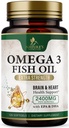 Omega 3 suplementos de aceite de pescado 2400 mg - Triple fuerza Omega3 - EPA & DHA con ácidos grasos esenciales - Inmuno natural, cerebro y corazón de apoyo de salud - Burpless, sabor limón, pesca salvaje - 120 Softgels