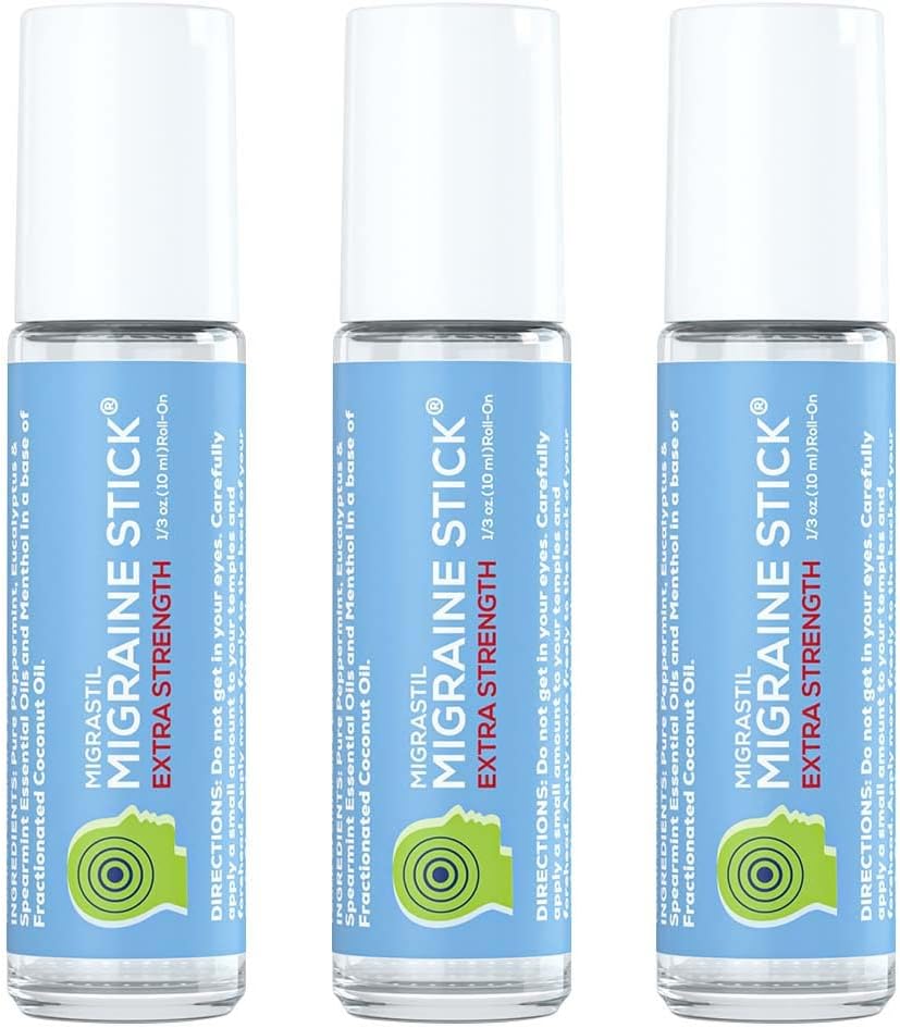 Basic Vigor Migrastil Extra Strength Migraine Stick Advanced Formula. Rollo fuerte de aromaterapia con mentol y aceites esenciales. No Lavender. Hecho en Estados Unidos.