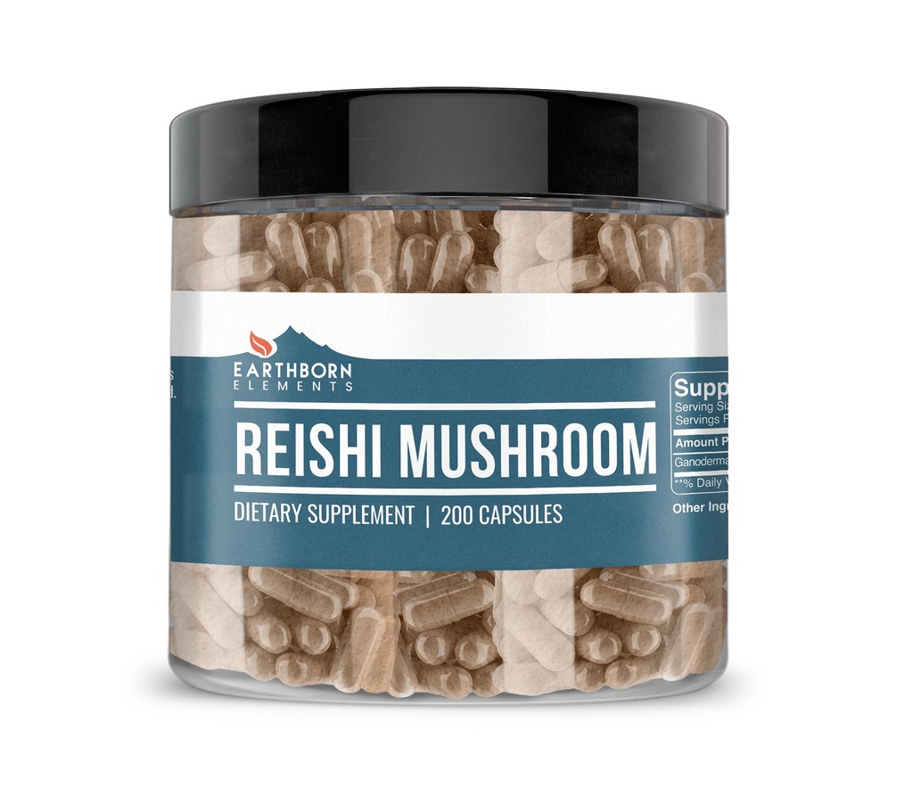 Elementos tercos Reishi Mushroom 200 Capsules, Puro ' Undiluted, No Additives