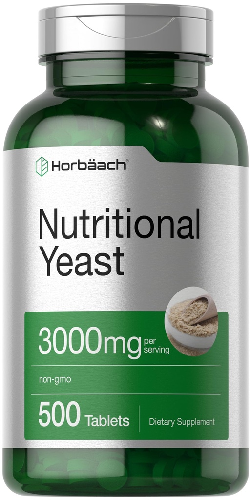 Horbaach Nutritional Yeast Tablets 3000mg | 500 Count | Contains B12, B1, B2, and Niacin | Non-GMO & Gluten Free Supplement