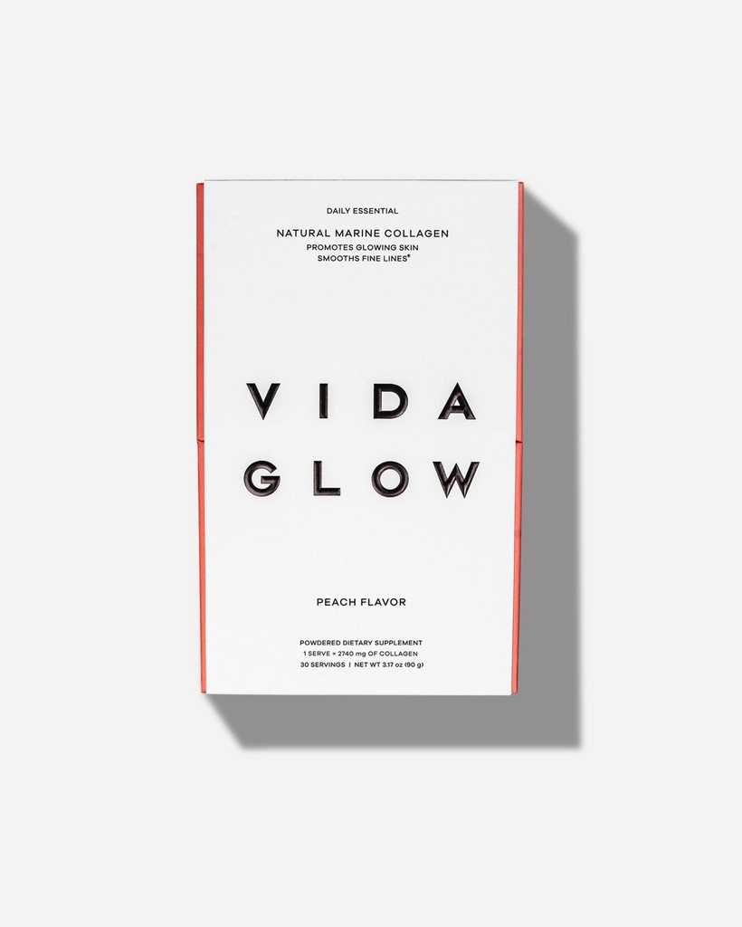 Vida Glow Marine Collagen Powder - Anti Aging Suplemento con Peptides Collagen, promueve la piel de alumbramiento, uñas fuertes, cabello saludable latitud 30 Servimientos, Peach Flavor