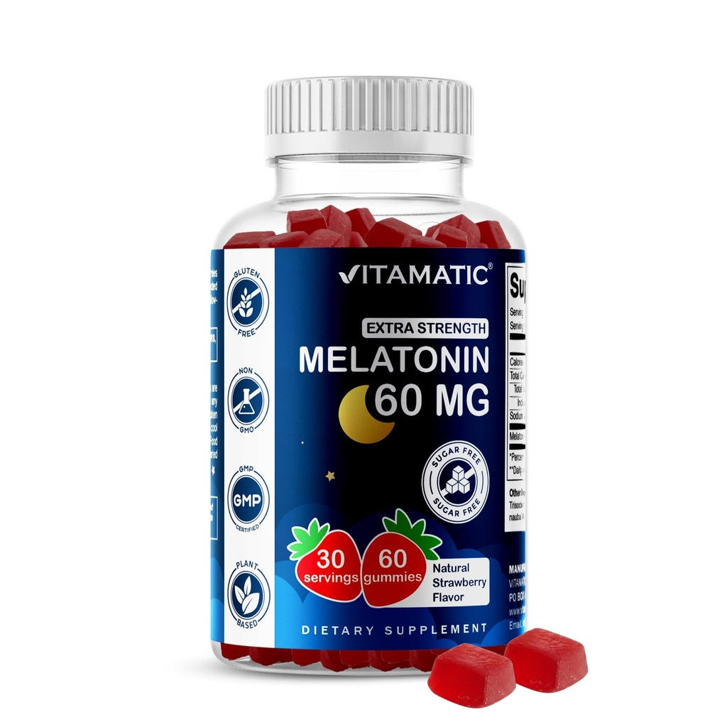Vitamatic Sugar Free Melatonin 60 mg - 60 Gummies Vegetarianas - Suplemento No-Habit Forming