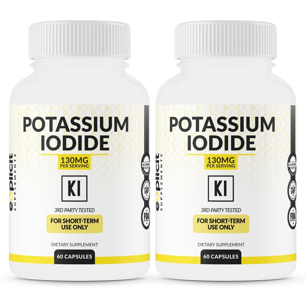 (2 Pack) Potasio Iodide Capsules 130mg Dose - 60 Servings - Thyroid Support ' Defense - KI Potassium Iodine Thyroid Support Vitaminas