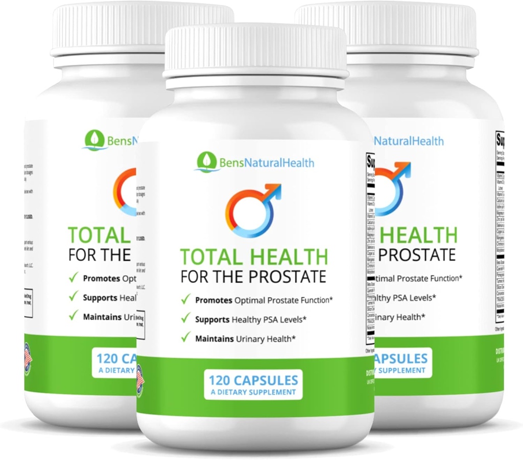 Salud Natural de Ben Total Salud para el Suplemento Prostata con Beta Sitosterol Vitaminas C, D, E, Zinc y Turmeric, 360 Vegicaps, 3 Pack
