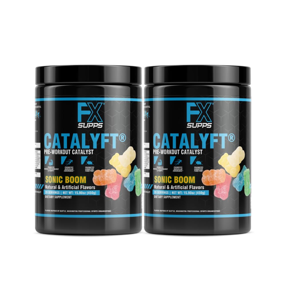 FXSUPPS Catalyft Pre-Workout Powder Drink for Men &amp; Women, Sonic Boom  Dietary Supplement Mix with Creatine " Beta-Alanine  durable for Energy Pump, Muscle Gain " Focus, 40 Servings (2 Pack)