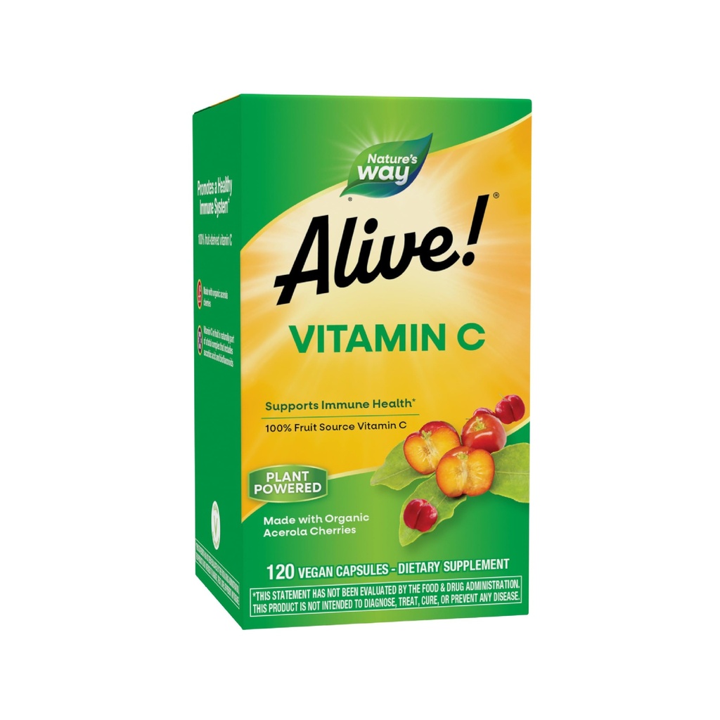 ¡La naturaleza está viva! Suplemento de vitamina C Hecho con cerezas de Acerola Orgánica, Soporte Inmunitario*, Soporte Antioxidante*, 100% Fruta Vitamina C, 120 cápsulas (paquete mayo Vary)