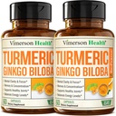 Ginkgo Biloba y Turmeric Curcumin Suplemento w/Black Pepper " Organic Tumeric – Natural Turmeric Supplement for Focus, Memory, Joint " Brain Health – Vegan Ginko Biloba Capsules w/Curcuma – 2 Pack