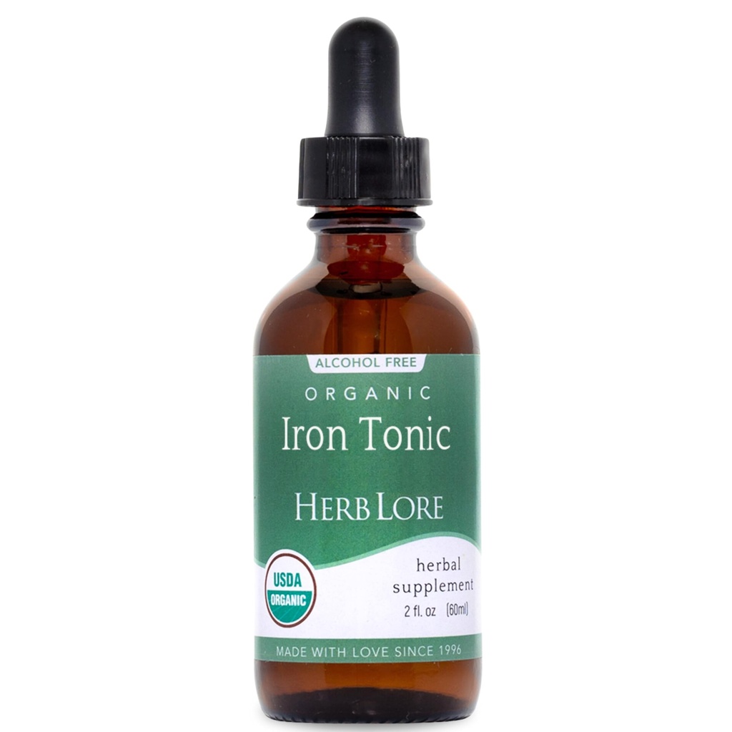 Herb Lore Iron Tonic - Organic Liquid Iron Drops Supplement for Kids &amp; Women - Baby, Infant & Toddler Friendly - Plant Based, Vegan, Gentle, Non Constipating Herbal Tincture (2 fl oz)