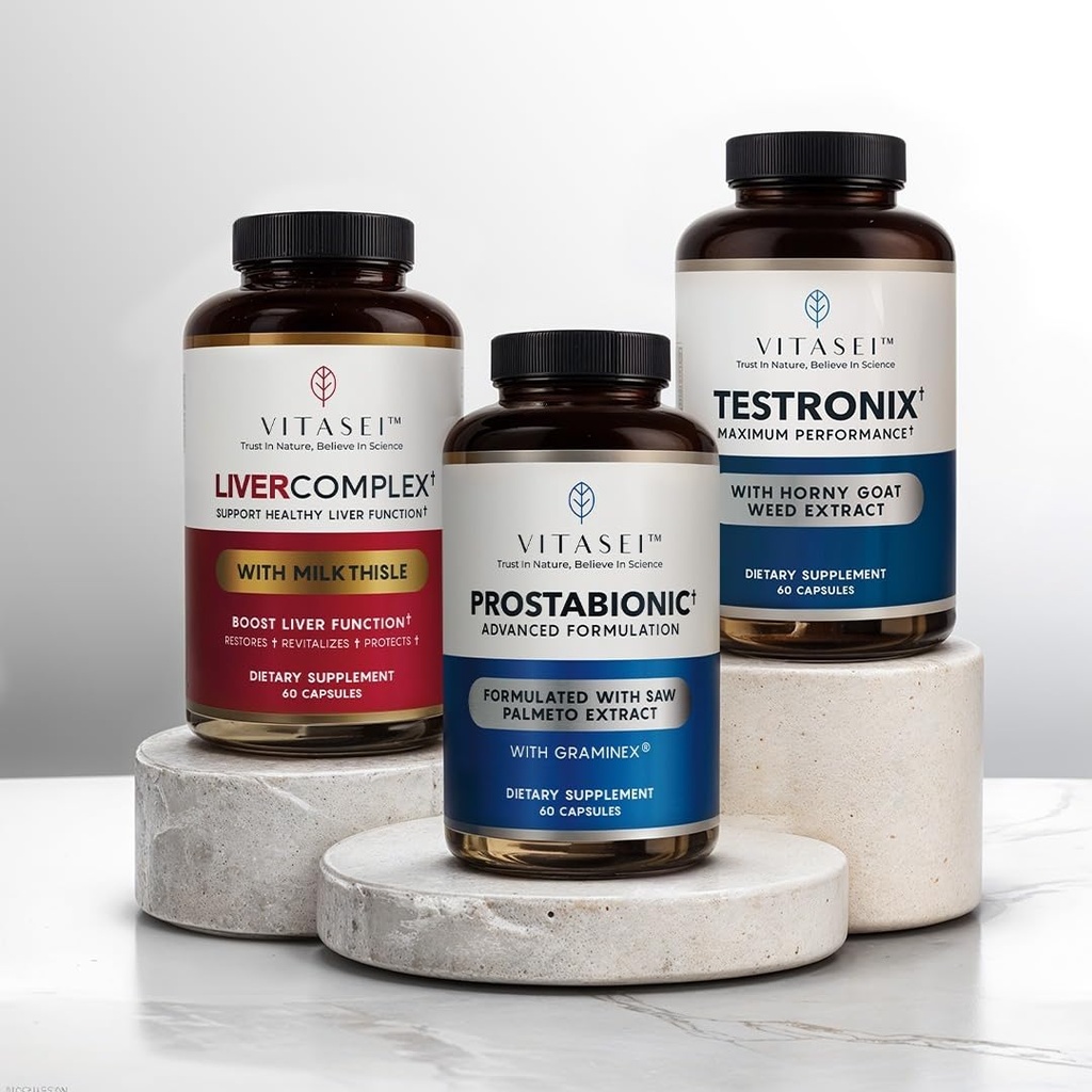 VITASEI Empaquetado de energía para la salud de los hombres – Testronix, Prostabionic &amp; Liver Cleanse Bundle – Boost Energy, Muscle, Prostate y Liver Health con suplementos específicos