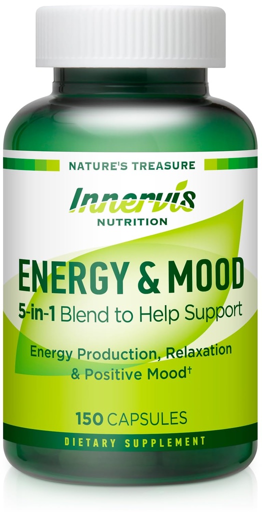Energy &amp; Mood Supplement – Boost Energy " Reducir la fatiga, apoyar la relajación – 150 cápsulas – No GMO, 3er partido testado – Innervis Nutrition
