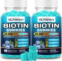 2 Pack Vegan Biotin Gummies for Hair, Skin & Nails - 20.000 mcg por Serving, Apto para Hombres Mujer - 120 Gummies