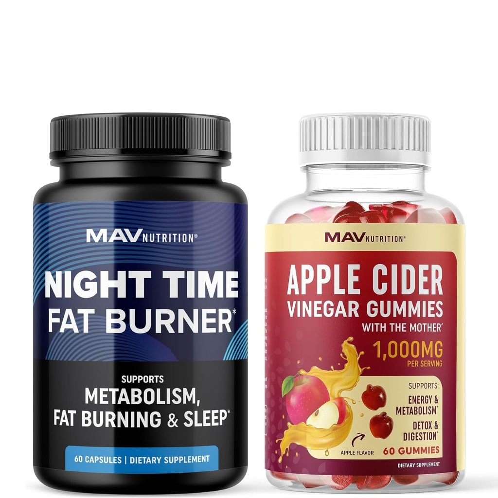 MAV NUTRITION Night Time Fat Burner Capsules and Apple Cider Vinegar Gummies ¦ Overnight Metabolism Booster for Stomach Fat Burning Support with Melatonin & ACV TEN 1 Mesth Supply