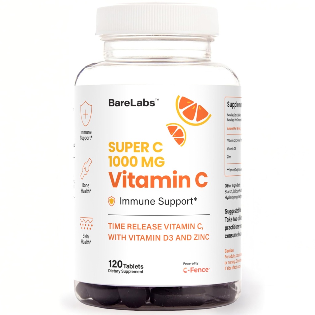 Time Release Vitamin C 1000 mg + Vitamin D3 1000 UI + Zinc 30 mg  durable Immune Support &amp; Collagen Boost ← Non-GMO, All-Day Antioxidant tención 120 Tablets Super C
