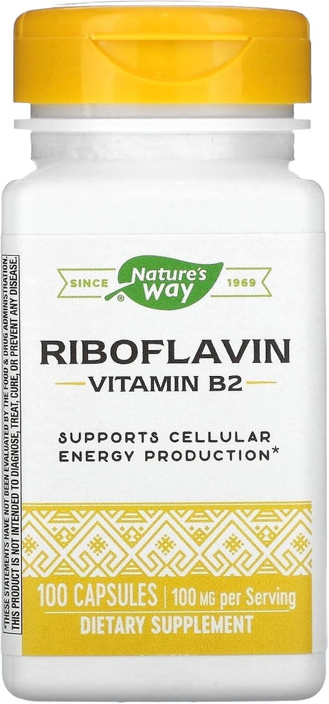 Vía natural Vitamina B2, 100 mg Riboflavin, 100 cápsulas, paquete de 2