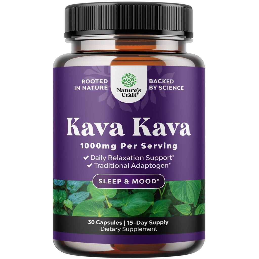 Kava Kava Extracto Extracto Suplemento 1000mg - Soporte Herbal Actuador rápido con Kavalactones para el Mood Equilibrado - Relaja los cápsulas calmantes para el soporte de estrés > Mejor sueño - 15 servicios