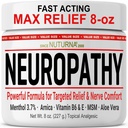 Neuropatía Crema de Alivio Nerve - Actuación rápida Max Alivio para Manos de Pie Legs Dedos De Regreso - Ultra Strength Menthol Arnica Aloe Vera MSM, Soothing Natural Nerve Comfort Relief, Super Grande 8 oz