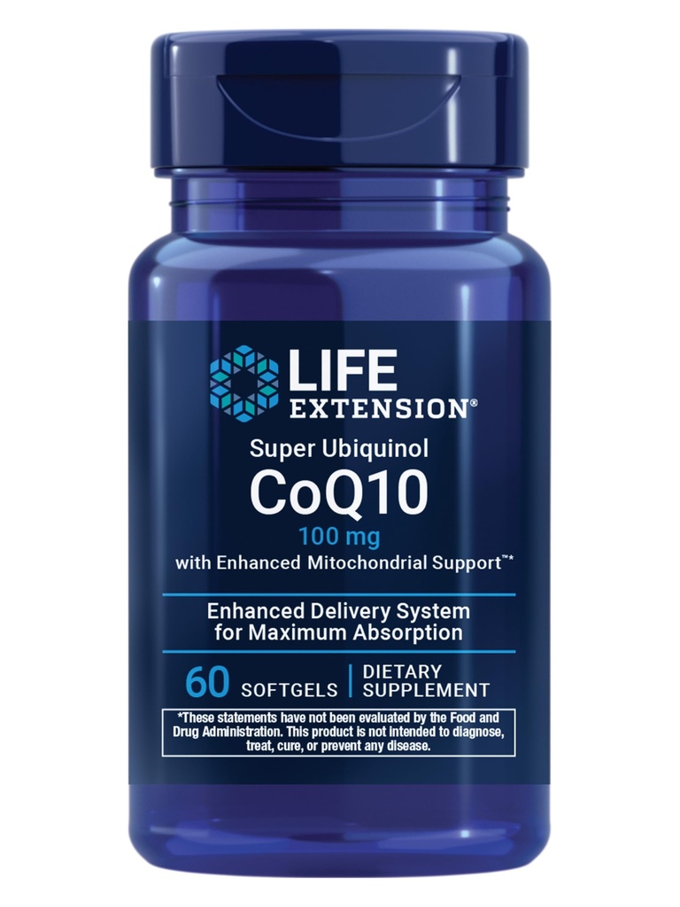 Super Ubiquinol CoQ10 con soporte Mitocondrial mejorado, Potent Heart Health & Cellular Energy Production Support, Ultraabsorbable, Gluten-Free, Non-GMO, 100 mg, 60 softgels