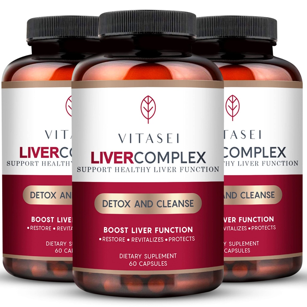 VITASEI Liver Cleanse Detox &amp; Repair, Liver Complex W/Milk Thistle Extract, Garcinia, Curcumin C3, Support Herbal Supplement, Detox Formula for Women &amp; Men, 60 cápsulas (Pack of 3)