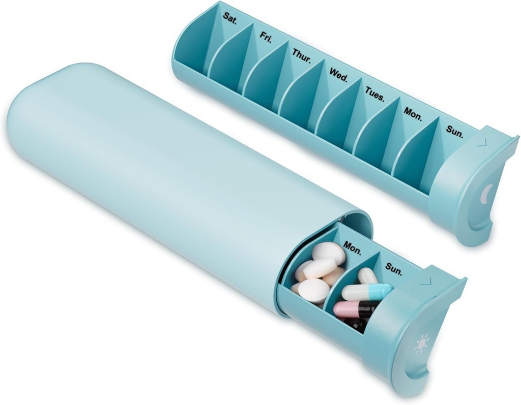 Organizador de píldoras de alta calidad 2 veces al día, AM PM Pill Box 7 Day, Weekly Travel Pill Container, Cute Pill Case for Vitamin, Medication, Vitaminas, Fish Oils and Supplements (Blue)