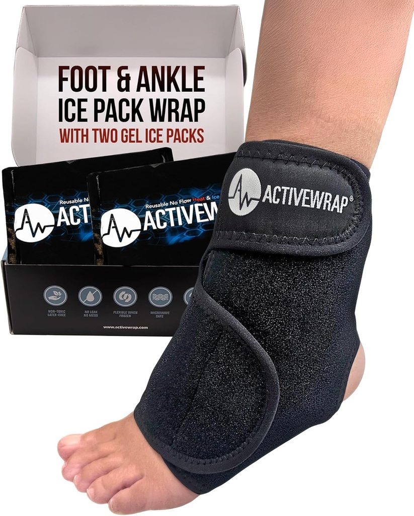 ActiveWrap Foot &amp; Ankle Ice Pack Wrap for Heel, Arch, and Ankle Discomfort, Swelling, Soreness, and injury Recovery – Reusable Hot &d Wrap with Adjustable Compression Straps