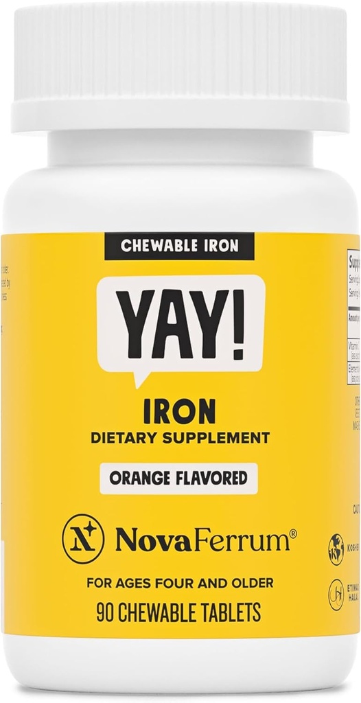 NovaFerrum Yay ← Chewable Iron Supplement for Kids &amp; Adults Ages 4 and Over TEN 18mg of Iron ANTE 90 Servings ¦ Sugar Free ← Vegan TEN Gluten Free ← Orange Flavor