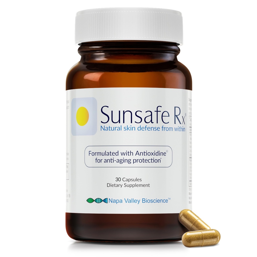 Sunsafe Rx Anti Aging Supplement: Natural Skin Protection Pills with Antioxidants for a Youthful Appearance & Eye Health + Vitamins, Minerals, &amp; 250mg Polypodium Leucotomos (30 cápsulas)