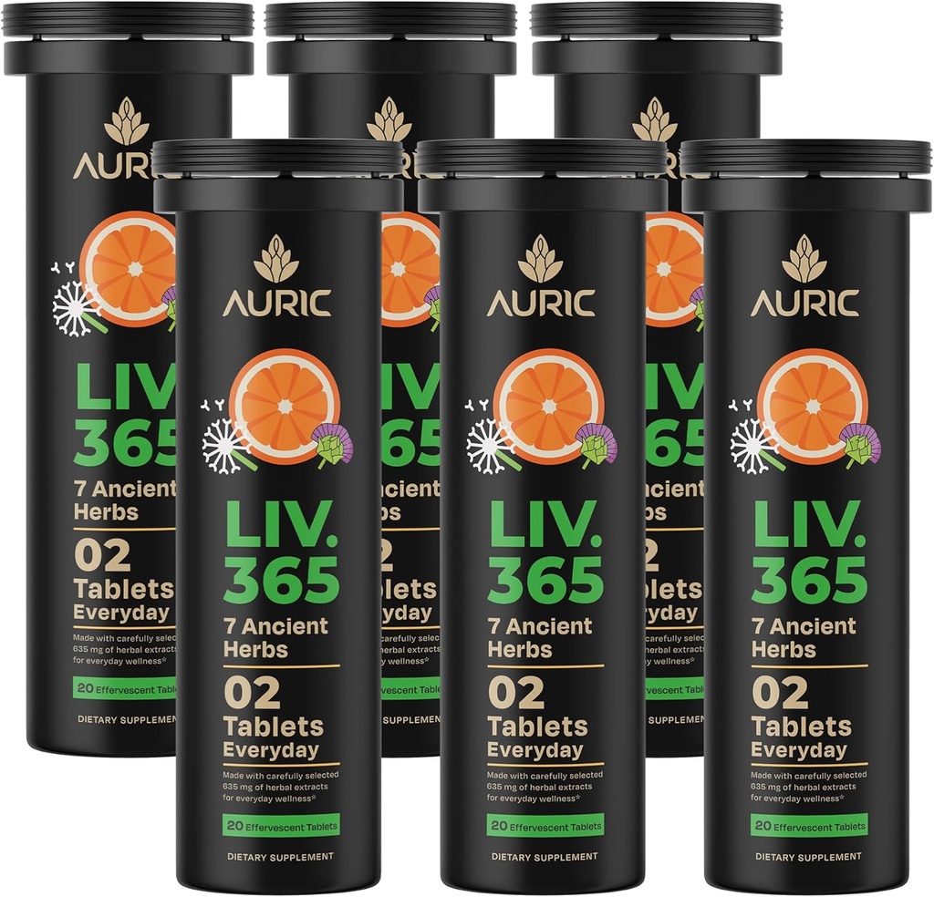 Auric Herbal Liver Support Suplemento ← Milk Thistle (Silymarin), Turmeric, Ajo, Ginger for Liver Health Advanced Detox &amp; Cleansing Formula for Active Liver TEN 120 Tablets TEN Plant Based Gluten-Free