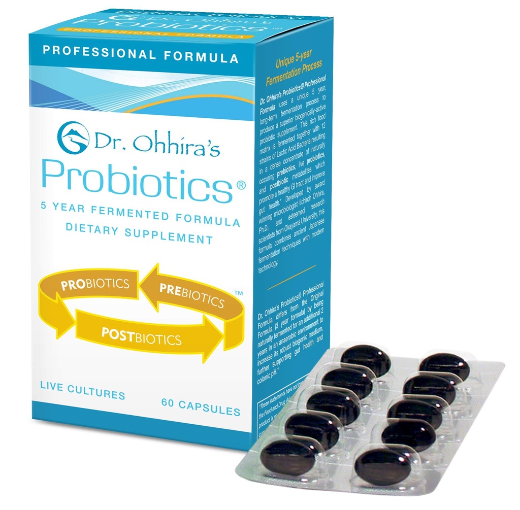 Fórmula profesional del Dr. Ohhira con Prebióticos fermentados de 5 años, Probióticos activos vivos y el único producto con metabolitos postbióticos, 60 cápsulas
