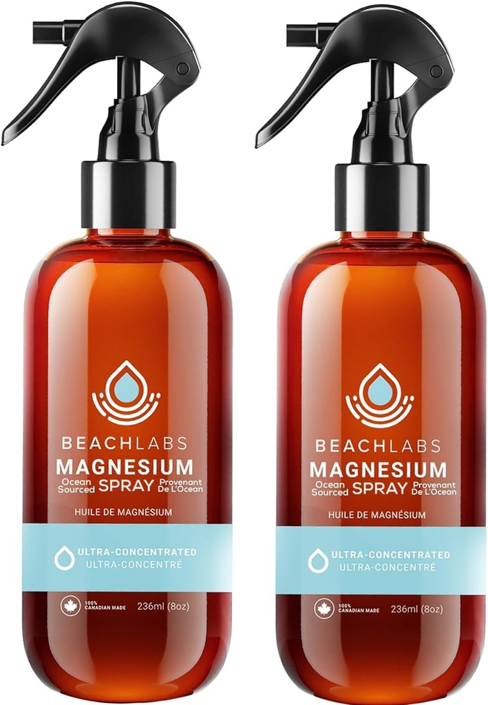 Espray de magnesio (2-Pack) - Ocean Sourced & 100% Canadian Made tención Magnesium Petróleo para Pies y Cuerpo TENIDO Agua marina concentrada pura con minerales de rastro sinérgicos para bienestar TENIDO 237 ml (8 fl oz)