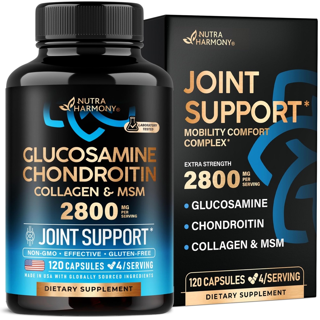 Glucosamine Chondroitin MSM Collagen ← FSA HSA Eligible ← Soporte Conjunto Suplemento 2800 mg Silencio Made in USA ← FSA Aprobó Artículos de Producto Silencio Flexibilidad Vitaminas Nutricionales Silencio para Hombres &amp; Mujeres, 120 cápsulas