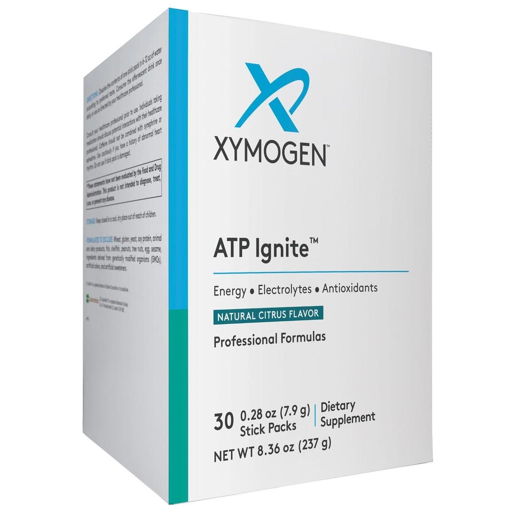 XYMOGEN ATP Ignite - Supports Hydration & Long Lasting Energy - Vitamin C & B-Complex, Aminos & 95 mg Caffeine - Vegan, Gluten-Free & Non-GMO - Citrus - 30 Servings