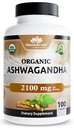 NaturaLife Labs Organic Ashwagandha 2100 mg por Serving – Root Powder & Extract – 100 cápsulas – Vegan, Non-GMO, Gluten-Free