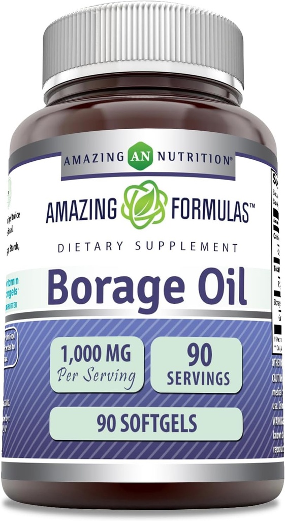Increíble Formulas Borage Oil Supplement tención 2000 Mg Por Serving ← Softgels Silencio No-OMG Silencio libre de gluten Silencio Made in USA (1 Pack, 90 Cuenta)