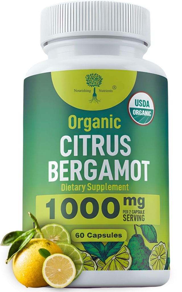 Suplemento orgánico Citrus Bergamot - Sólo USDA, Cardiólogo Formulado con 200+ Estudios Científicos -1000 mg - Extracto Patenado, Corazón, Colesterol, &amp; Lipid - Italiano Bergamot High Polyphenols 60caps