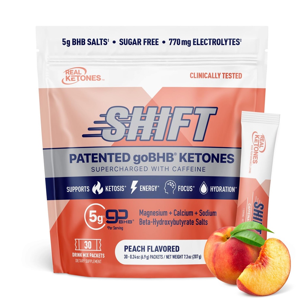 Real Ketones BHB Cetonas Exógenas Bebidas Mix Packets Keto Electrolytes Powder Packets No Sugar con 4 Electrolitos de Ayuno Principal Más Hidratación Patented Keto BHB - 30 Cuenta Caffeine