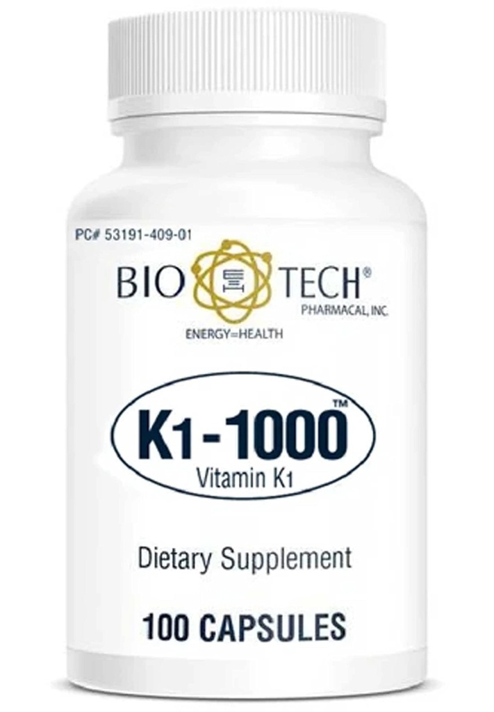 K1-1000 (Vitamin K1) 100 cápsulas - 3 Pack - Bio-Tech Pharmacal