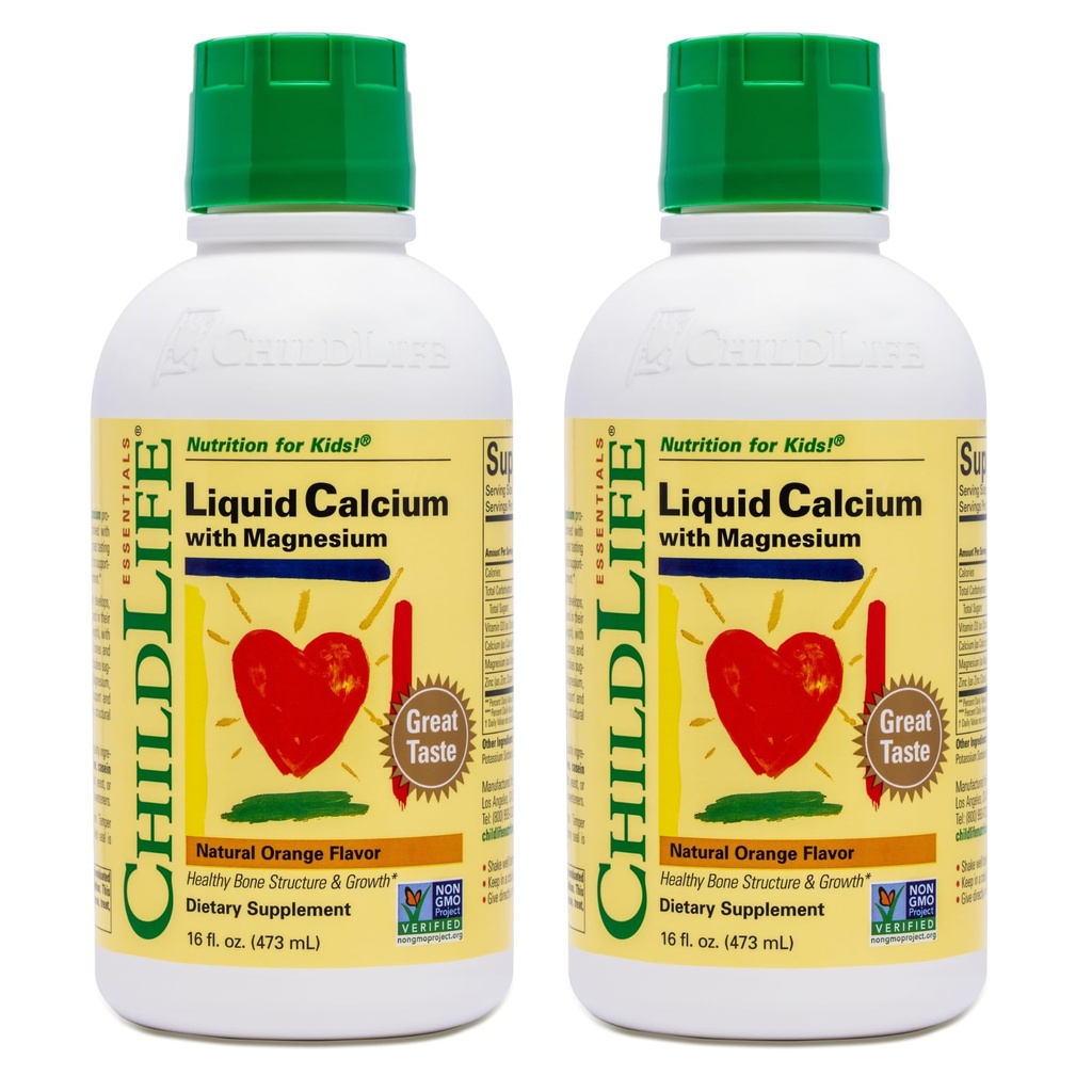 ChildLife Essentials Suplemento de calcio líquido para niños - Calcio bebé con magnesio, zinc y vitamina D3 - sabor a naranja, 16 fl oz (2 Pack)