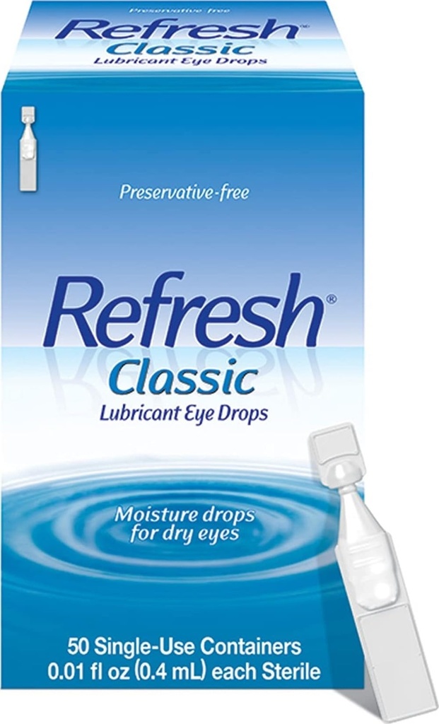 REFRESH CLASSIC Lubricant Eye Drops Preservative-Free Artificial Tears, 0.01 fl oz (0.4 mL), 50 Single-Use Containers